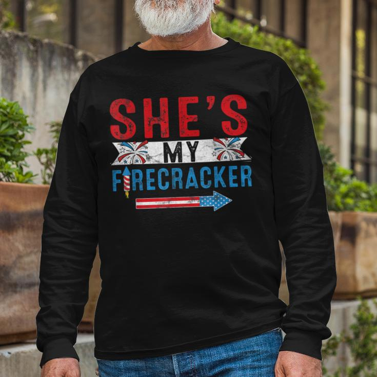 Shes My Firecracker 4Th July Matching Couples For Him Long Sleeve T-Shirt Gifts for Old Men