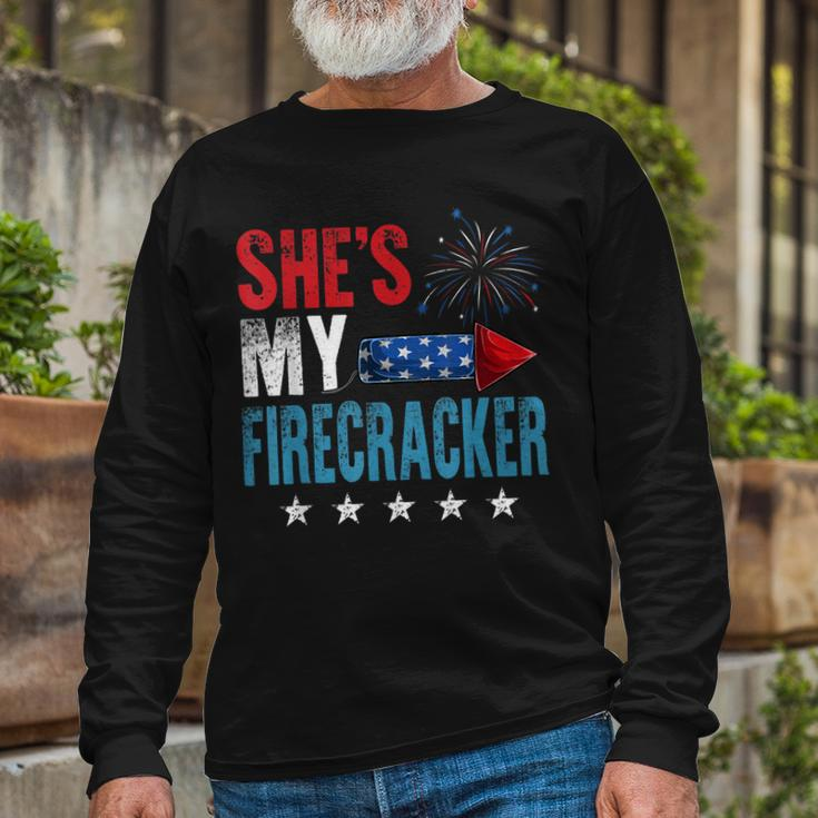 Shes My Firecracker His And Hers 4Th July Matching Couples Long Sleeve T-Shirt Gifts for Old Men