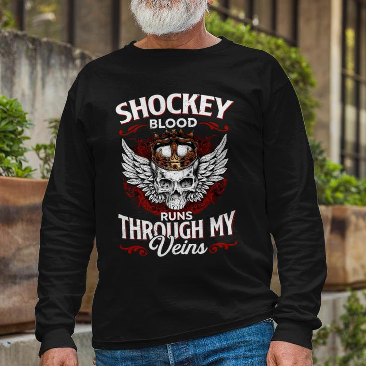 Shockey Blood Runs Through My Veins Name Long Sleeve T-Shirt Gifts for Old Men
