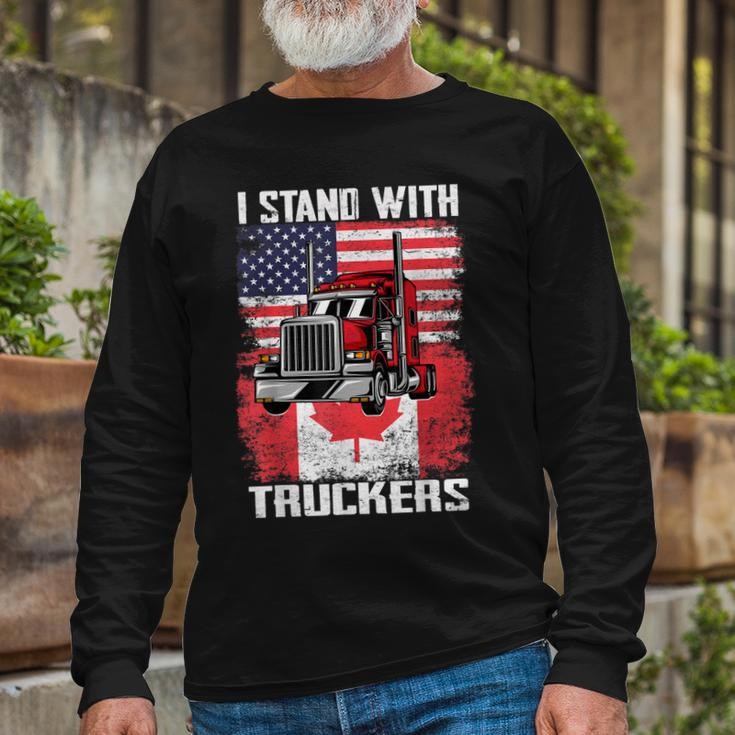 I Stand With Truckers Truck Driver Freedom Convoy Support Long Sleeve T-Shirt Gifts for Old Men