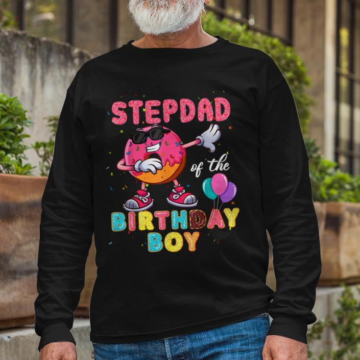 Stepdad Of The Birthday Boy Donut Dab Birthday Long Sleeve T-Shirt Gifts for Old Men