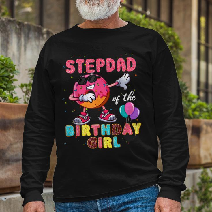Stepdad Of The Birthday Girl Donut Dab Birthday Long Sleeve T-Shirt Gifts for Old Men