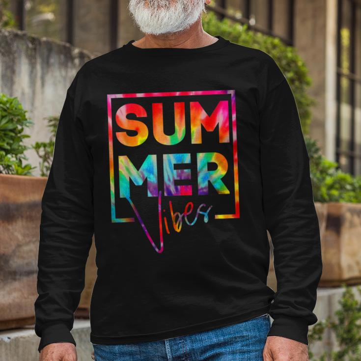 Summer Vibes Tie Dye Hello Summer Vacation Unisex Long Sleeve Gifts for Old Men