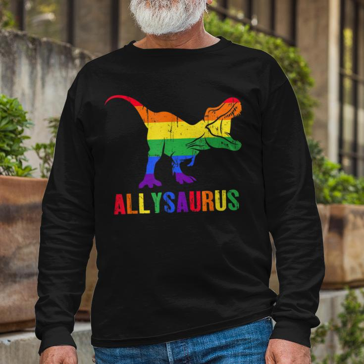 T Rex Dinosaur Lgbt Gay Pride Flag Allysaurus Ally Long Sleeve T-Shirt T-Shirt Gifts for Old Men
