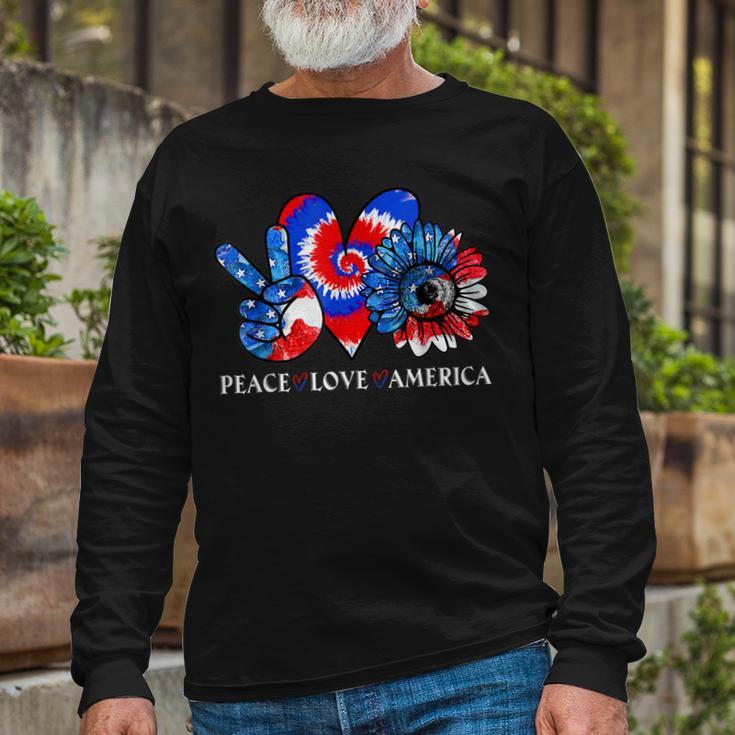 Tie Dye 4Th Of July Peace Love America Sunflower Patriotic Long Sleeve T-Shirt Gifts for Old Men