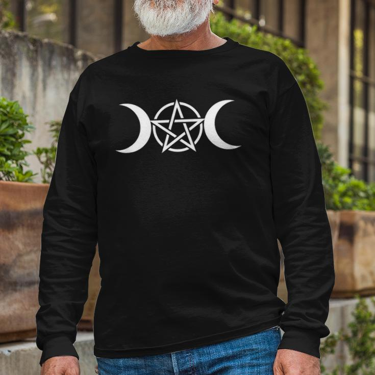 Triple Moon Goddess Wicca Pentacle Long Sleeve T-Shirt Gifts for Old Men