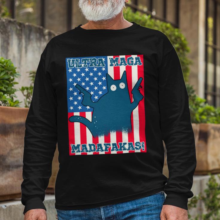 Ultra Maga Madafakas Cat American Flag Unisex Long Sleeve Gifts for Old Men