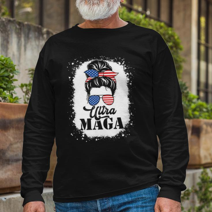 Ultra Maga Messy Bun Great Ultra Maga King Bleached Long Sleeve T-Shirt Gifts for Old Men