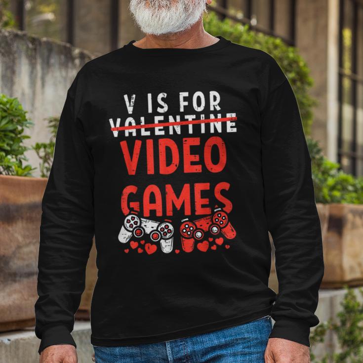 V Is For Video Games Funny Valentines Day Gamer Boy 583 Trending Shirt Unisex Long Sleeve Gifts for Old Men