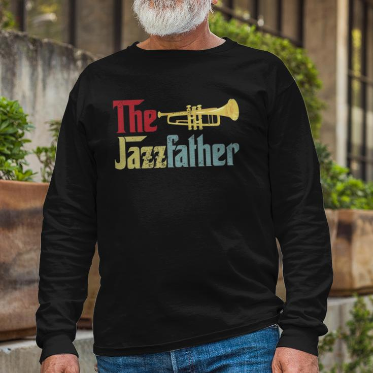 Vintage The Jazzfather Happy Fathers Day Trumpet Player Long Sleeve T-Shirt T-Shirt Gifts for Old Men