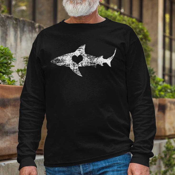 Vintage Shark Silhouette Hammerhead Shark Tiger Shark Heart 158 Trending Shirt Unisex Long Sleeve Gifts for Old Men