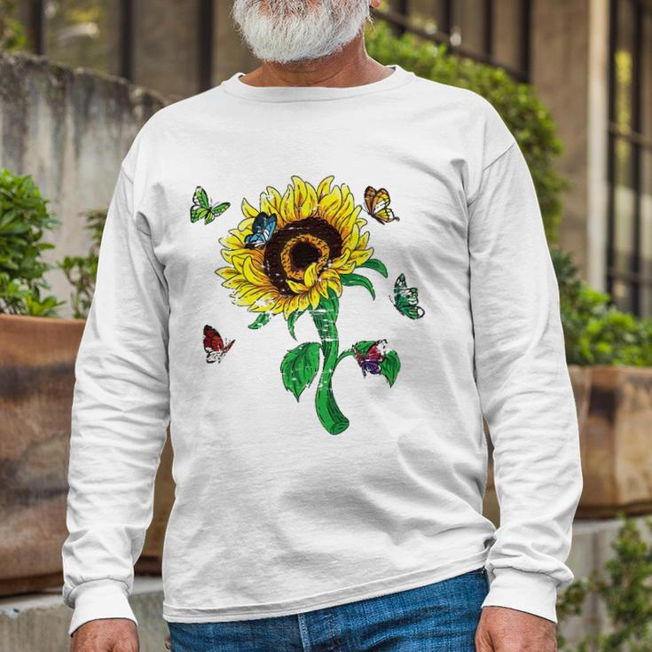 Aesthetics Sunflowers Nature Butterflies Yellow Sunflower Long Sleeve T-Shirt T-Shirt Gifts for Old Men
