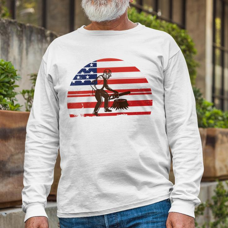 Arborist 4Th Of July Tree Climber Dad Chainsaw Long Sleeve T-Shirt Gifts for Old Men