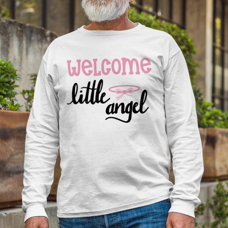 Baby Shower Text Design Welcome Little Angel Unisex Long Sleeve Gifts for Old Men