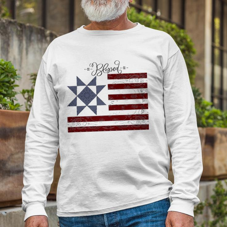 Barn Quilt July 4Th Vintage Usa Flag S Long Sleeve T-Shirt T-Shirt Gifts for Old Men