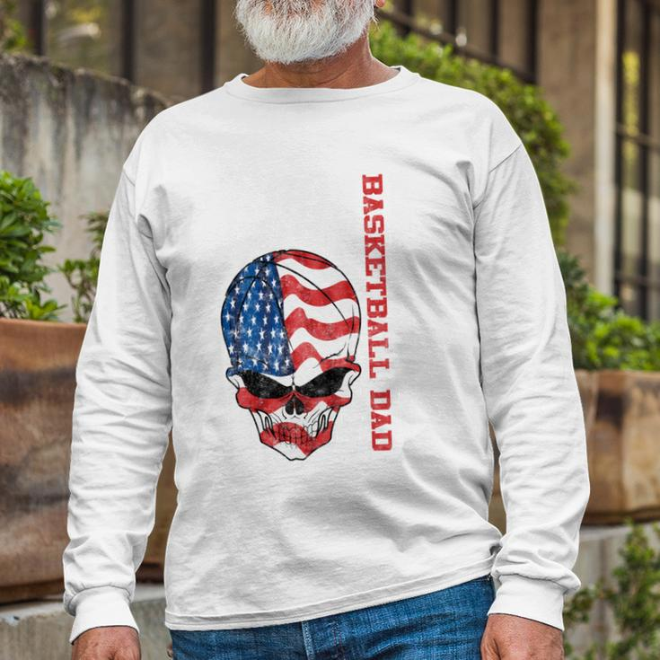Basketball Dad American Flag Skull Patriotic 4Th Of July Long Sleeve T-Shirt Gifts for Old Men
