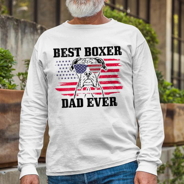 Best Boxer Dad Ever Dog Patriotic 4Th Of July American Flag Long Sleeve T-Shirt Gifts for Old Men