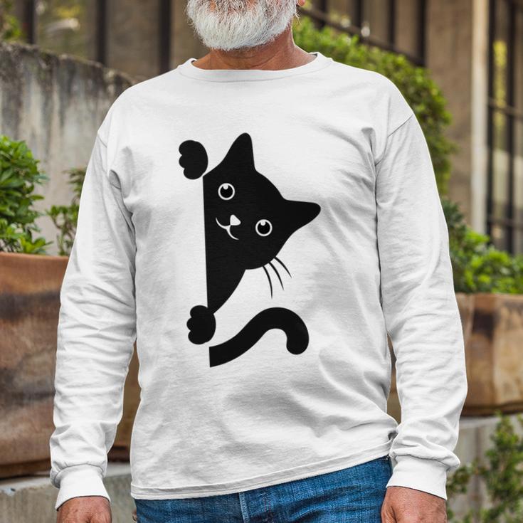 Black Cat Peeking Unisex Long Sleeve Gifts for Old Men