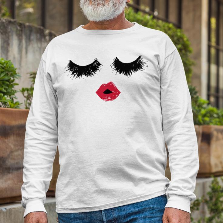 Black Eyelashes Red Lips Mother Day Gift Birthday Holiday Christmas Unisex Long Sleeve Gifts for Old Men