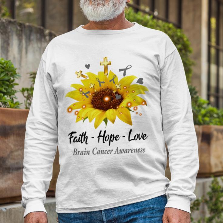 Brain Cancer Awareness Faith Hope Love Unisex Long Sleeve Gifts for Old Men