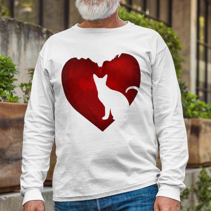 Cat Heart Shirt Cat Lovers Valentine Day Gifts For Couple Unisex Long Sleeve Gifts for Old Men