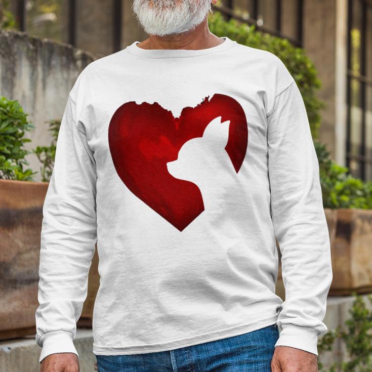 Chihuahua Shape With Red Heart Painting For Valentine Day Unisex Long Sleeve Gifts for Old Men