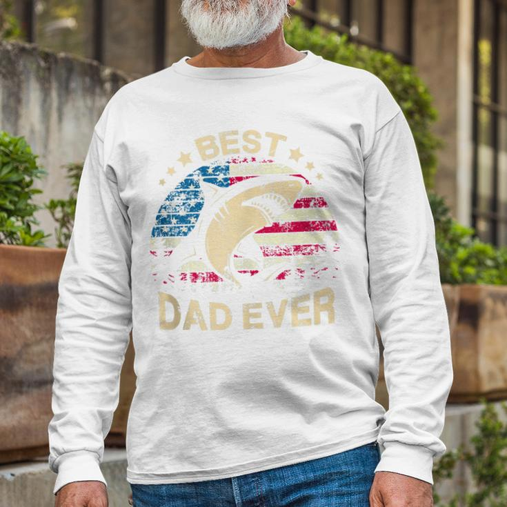 Daddy Shark Best Dad Papa Ever 4Th Of July Father Long Sleeve T-Shirt Gifts for Old Men