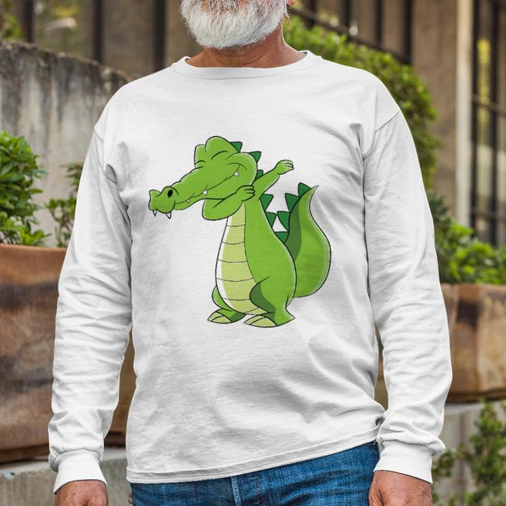 Dancing Alligator Dabbing Alligator Long Sleeve T-Shirt Gifts for Old Men