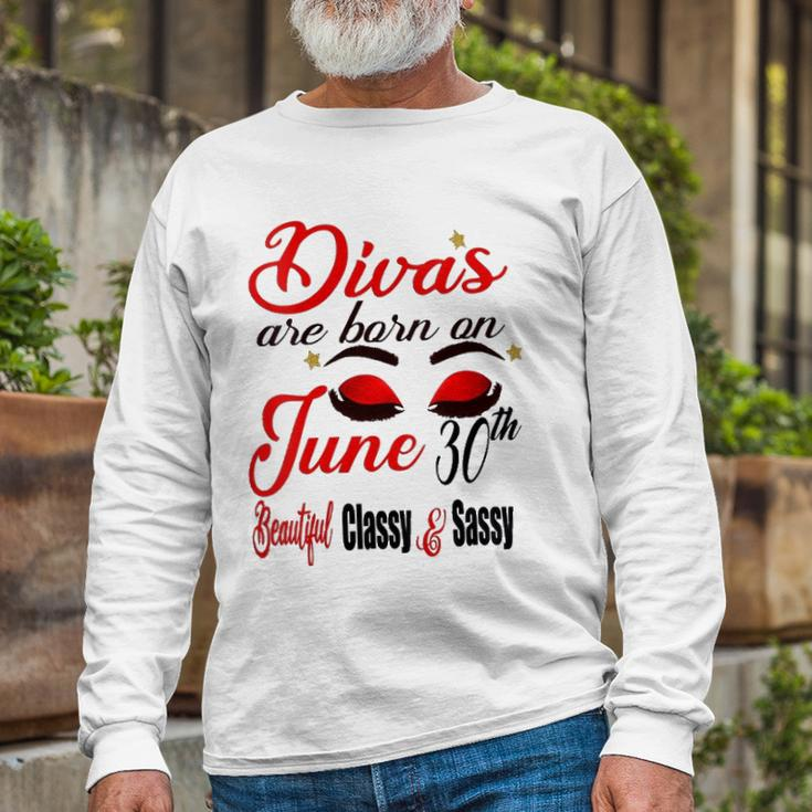 Divas Are Born On June 30Th Cancer Girl Astrology June Queen V Neck Long Sleeve T-Shirt T-Shirt Gifts for Old Men