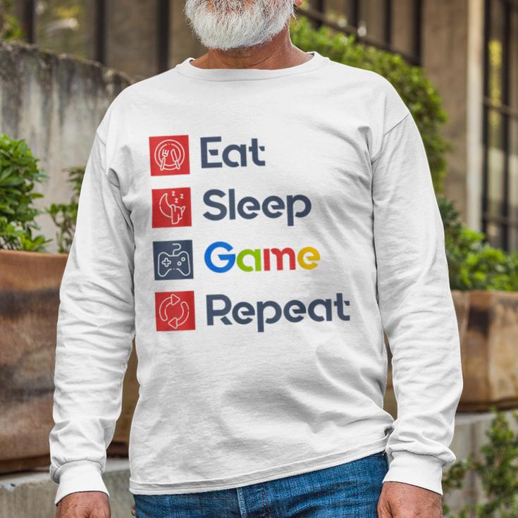 Eat Sleep Game Repeat Unisex Long Sleeve Gifts for Old Men