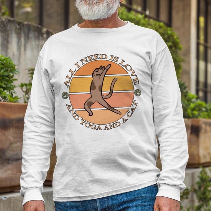 Funny All I Need Is Love And Yoga And A Cat Lovers Gift For Yoga Lovers V2 Unisex Long Sleeve Gifts for Old Men