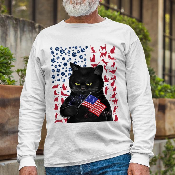 Funny Black Cat Independence Flag 633 Shirt Unisex Long Sleeve Gifts for Old Men