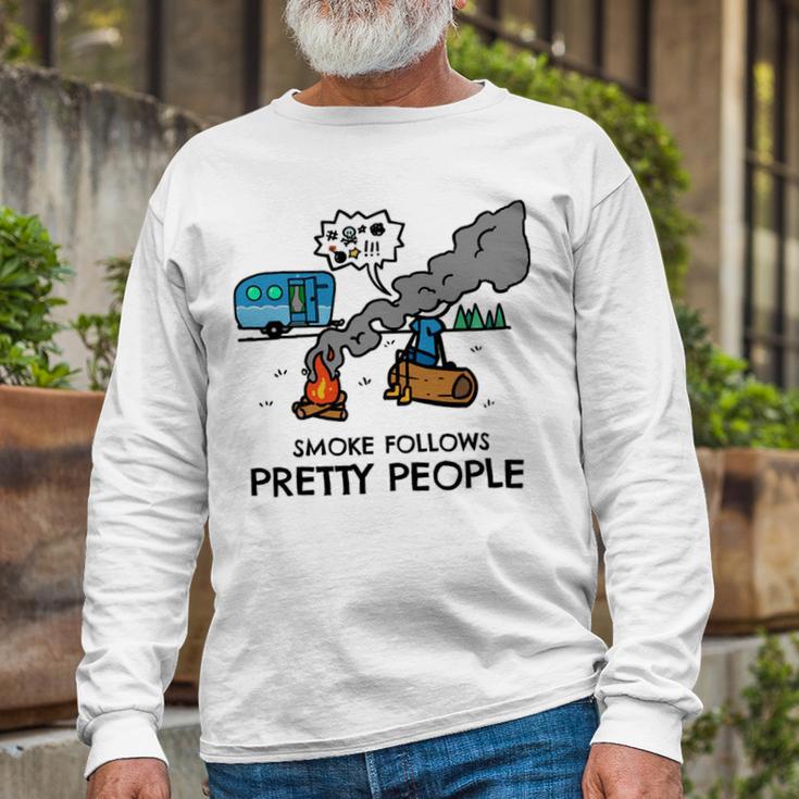 Funny Camping Fire Fact Smoke Follows 50 Shirt Unisex Long Sleeve Gifts for Old Men