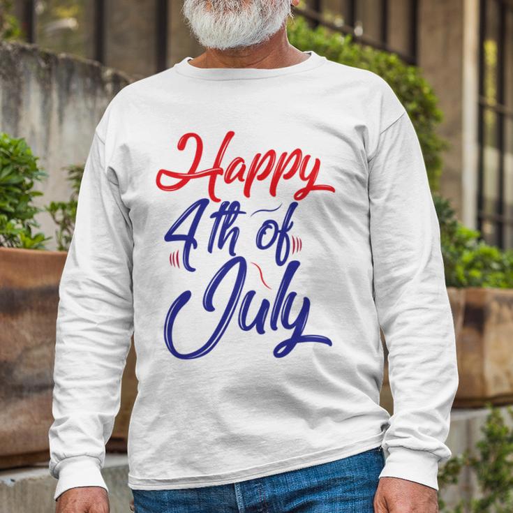 Happy 4Th Of July Dark Red Blue Text Unisex Long Sleeve Gifts for Old Men