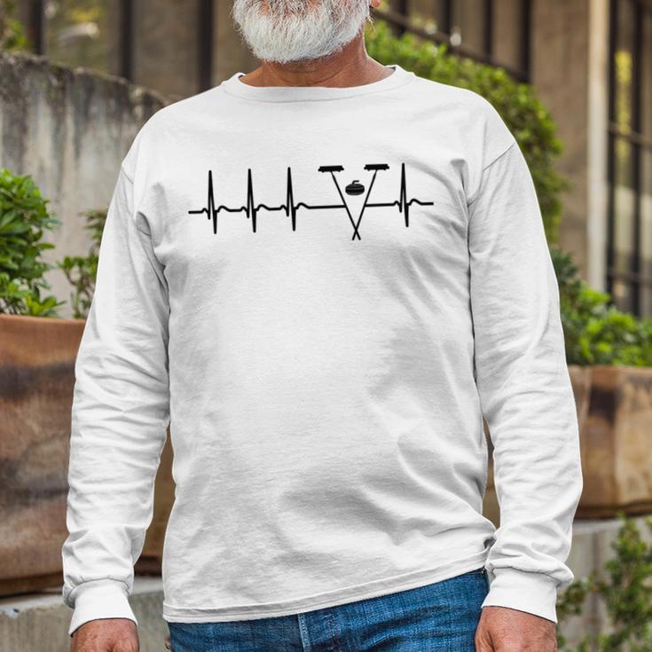 Heartbeat Curling Tshirt Cool Funny Nerdy Comic Graphic Curling Curling Player Curling Pla V2 Unisex Long Sleeve Gifts for Old Men