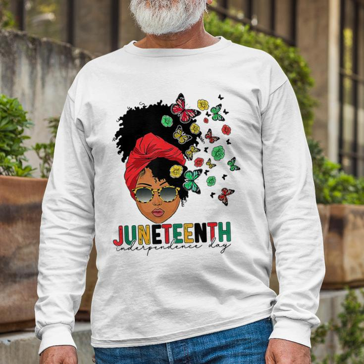 Junenth Is My Independence Day Black Queen And Butterfly Long Sleeve T-Shirt T-Shirt Gifts for Old Men