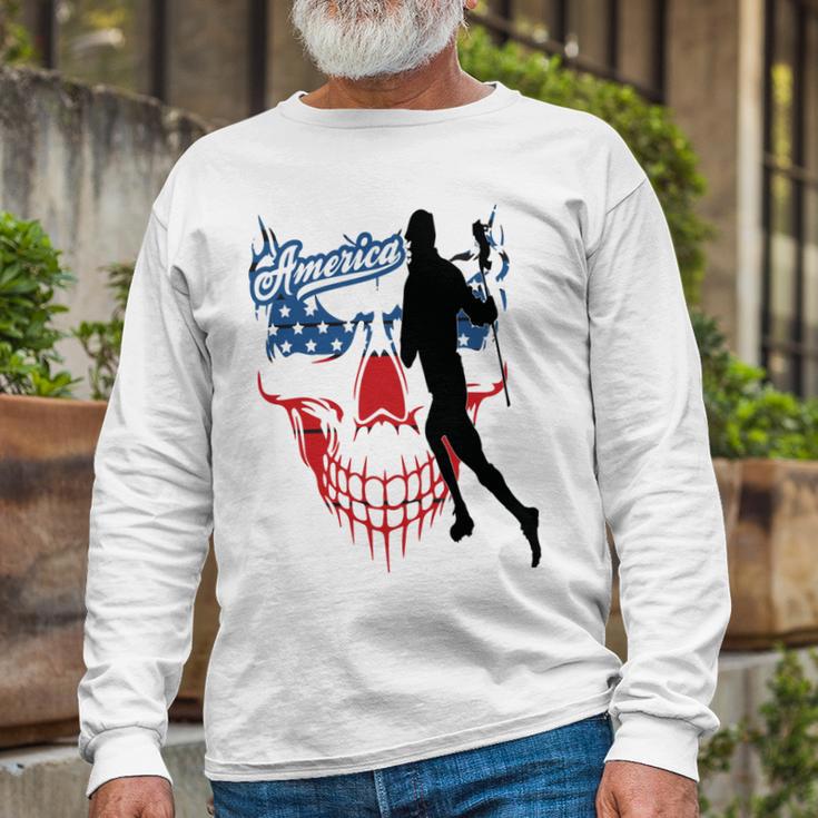 Lacrosse Usa Flag Unisex Long Sleeve Gifts for Old Men