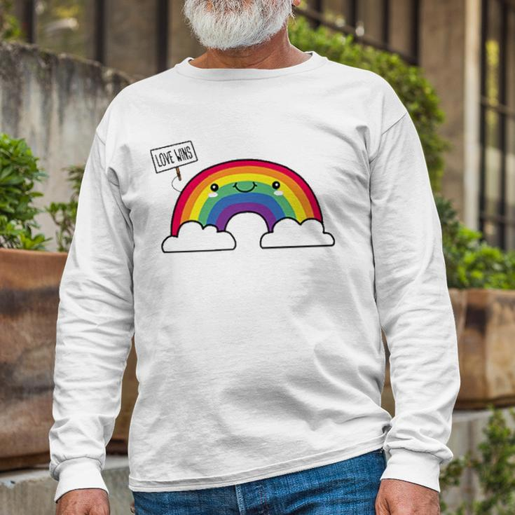 Love Wins Lgbt Kawaii Cute Anime Rainbow Flag Pocket Long Sleeve T-Shirt Gifts for Old Men