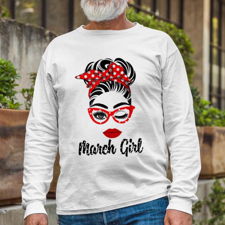 March Girl Women Face Wink Eye Bandana Birthday Gifts 548 Trending Shirt Unisex Long Sleeve Gifts for Old Men