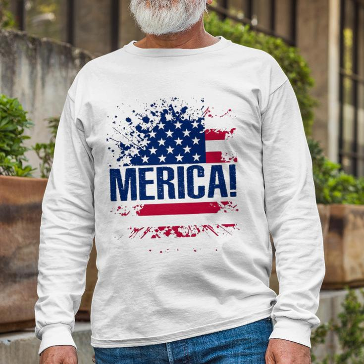 Merica S Vintage Usa Flag Merica Tee Long Sleeve T-Shirt T-Shirt Gifts for Old Men