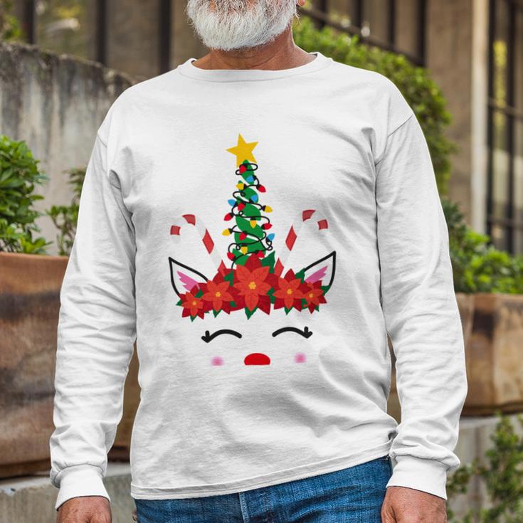 New Christmas Unicorn Face Santicorn Poinsettia Crown Cute V2 Unisex Long Sleeve Gifts for Old Men