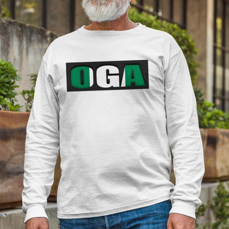 Oga Nigeria Slogan Nigerian Naija Nigeria Flag Long Sleeve T-Shirt Gifts for Old Men