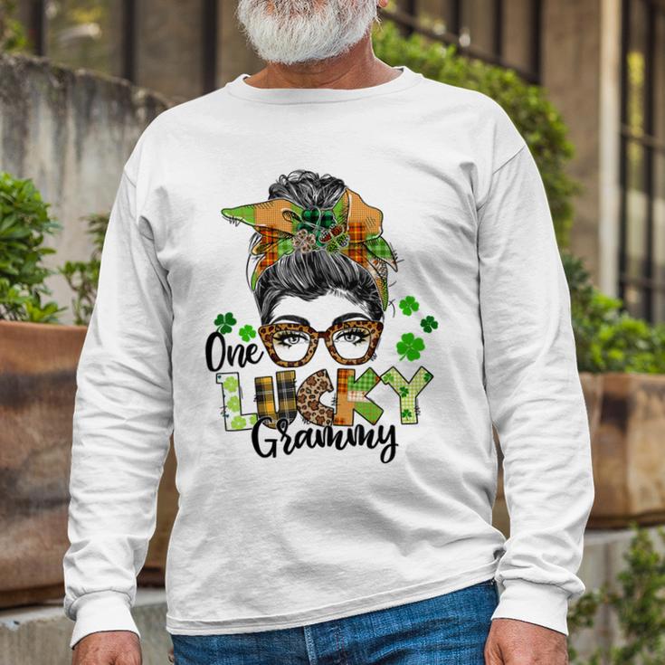 One Lucky Grammy Shamrock Plaid Leopard St Patricks Day Unisex Long Sleeve Gifts for Old Men