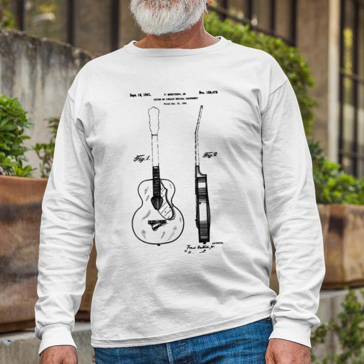 Patent Drawing Old Acoustic Guitar Unisex Long Sleeve Gifts for Old Men