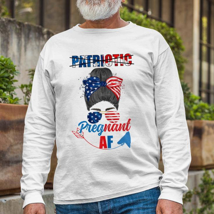 Patriotic Pregnant Af Baby Reveal 4Th Of July Pregnancy V2 Long Sleeve T-Shirt Gifts for Old Men