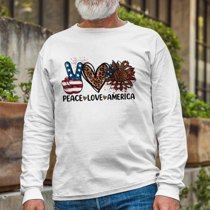 Peace Love America Sunflower Leopard Usa Flag 4Th Of July Long Sleeve T-Shirt T-Shirt Gifts for Old Men