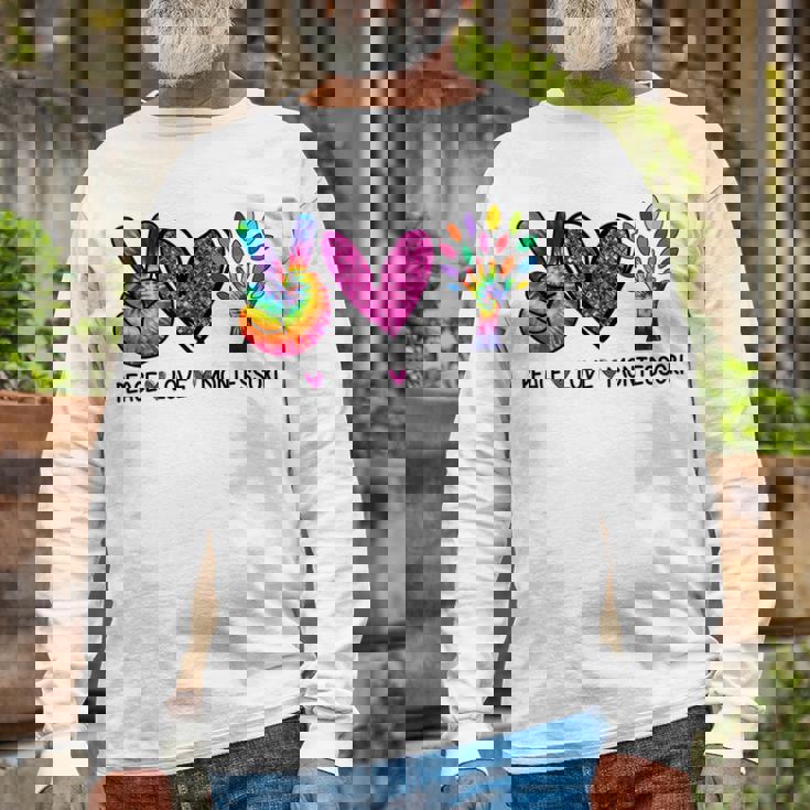 Peace Love Montessori Daycare Teacher Appreciation Long Sleeve T-Shirt Gifts for Old Men
