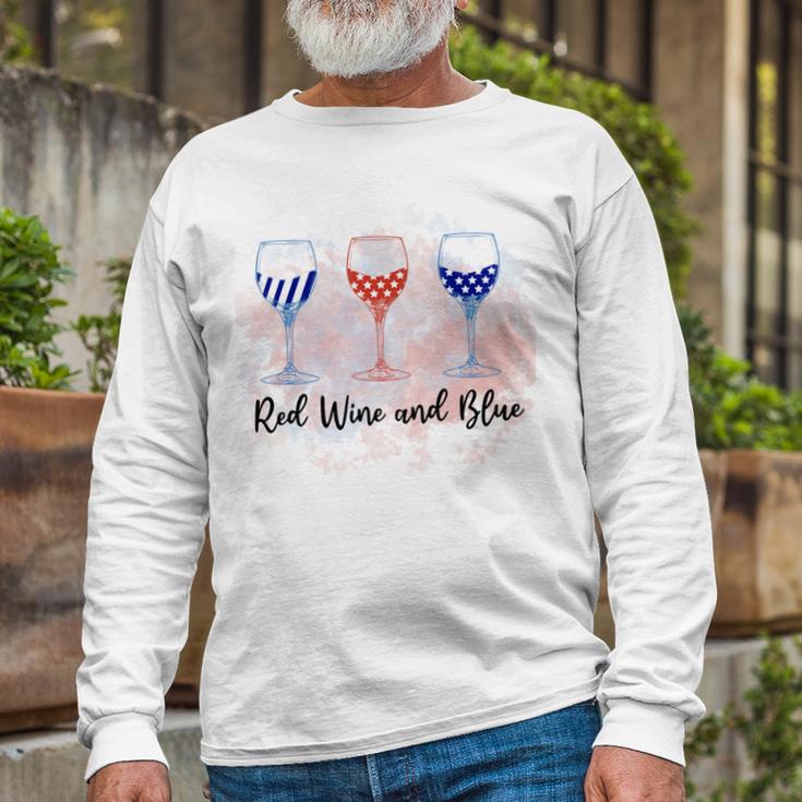 Red Wine Blue 4Th Of July Wine Red White Blue Wine Glasses Unisex Long Sleeve Gifts for Old Men