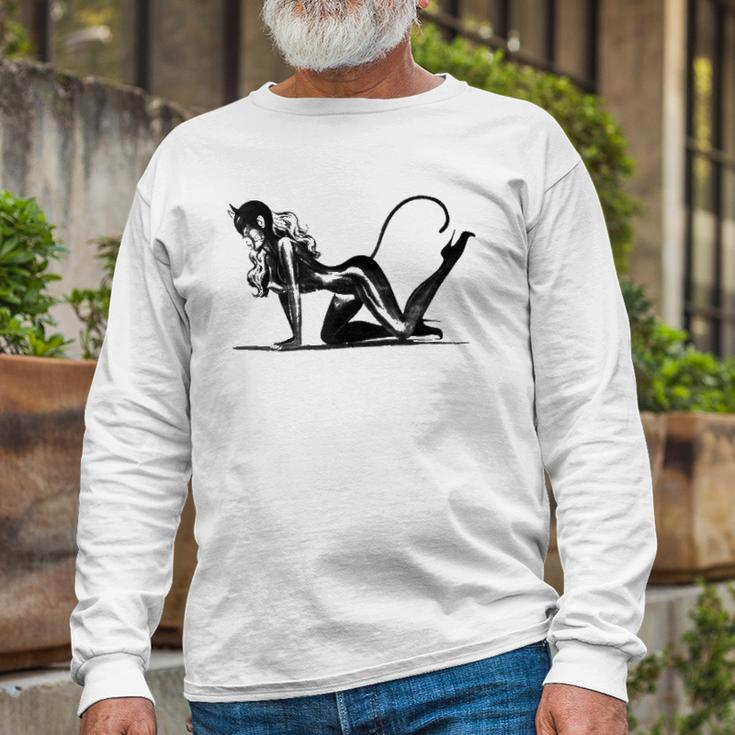 Sexy Catsuit Latex Black Cat Costume Cosplay Pin Up Girl Long Sleeve T-Shirt T-Shirt Gifts for Old Men