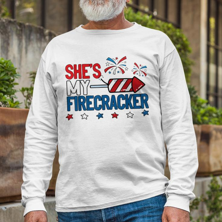 Shes My Firecracker 4Th July Matching Couples His And Hers Long Sleeve T-Shirt Gifts for Old Men